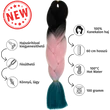 Kép 1/4 - Afro ombre szintetikus 100% kanekalon haj tricolor #2 fekete-babypink-türkiz