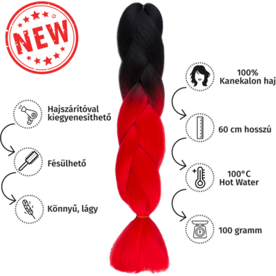 Afro ombre szintetikus 100% kanekalon haj bicolor #2 fekete-piros