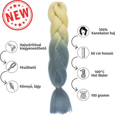 Afro ombre szintetikus 100% kanekalon haj bicolor #47 szőke-acélszürke