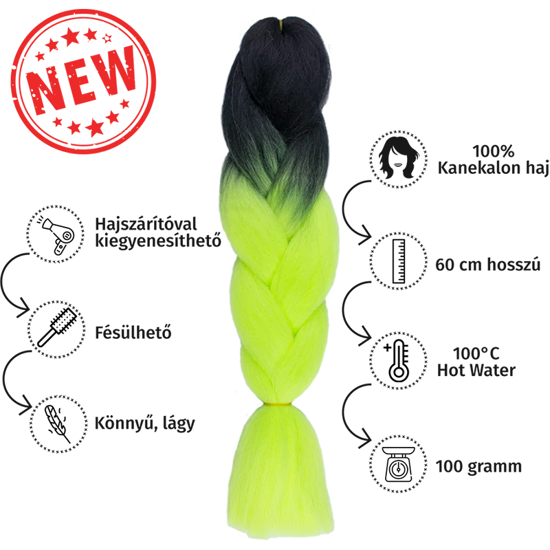 Afro ombre szintetikus 100% kanekalon haj bicolor #12 fekete-neon sárga