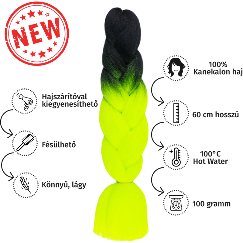Afro ombre szintetikus 100% kanekalon haj bicolor #13 fekete-neon zöld