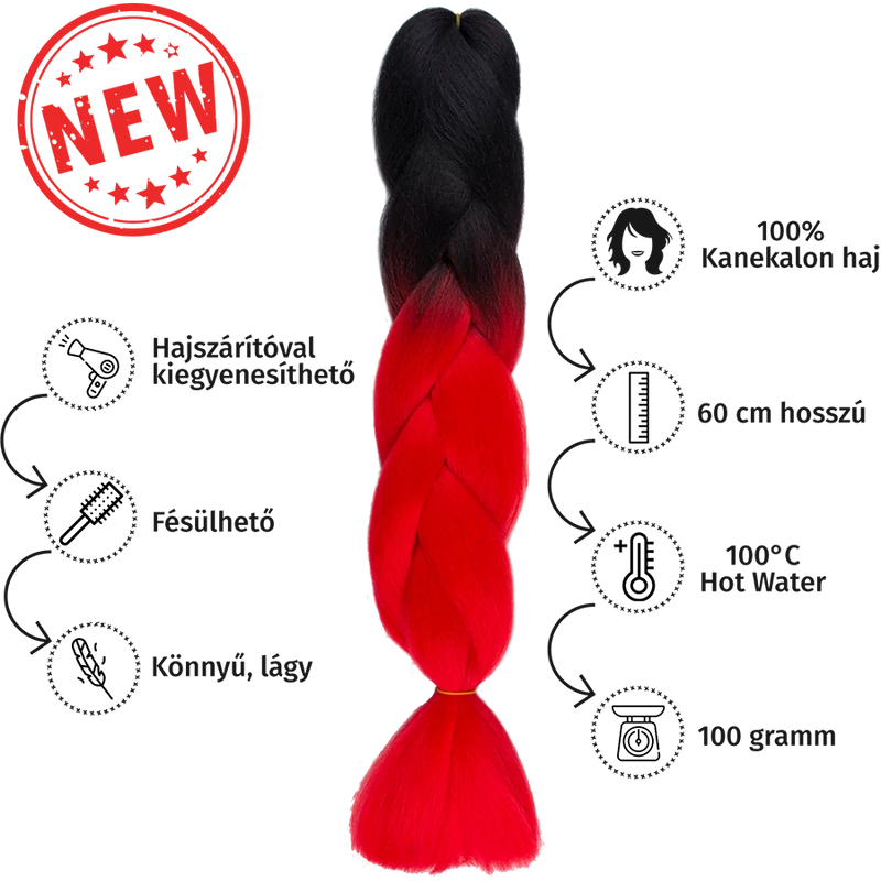 Afro ombre szintetikus 100% kanekalon haj bicolor #2 fekete-piros