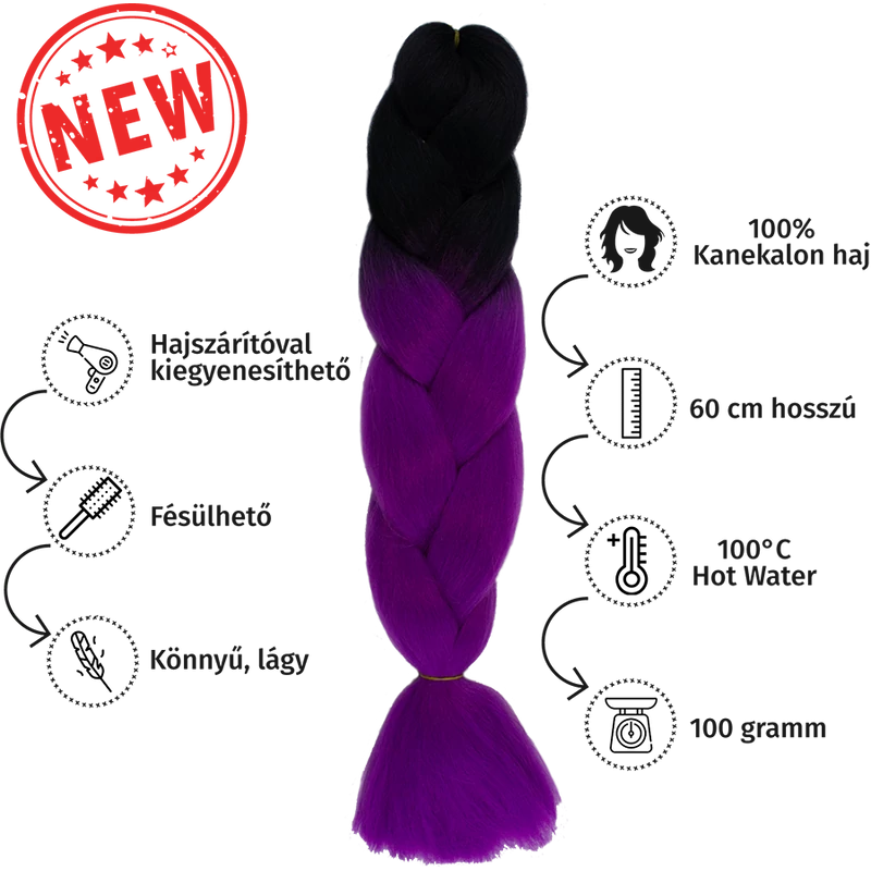 Afro ombre szintetikus 100% kanekalon haj bicolor #25 fekete-püspöklila