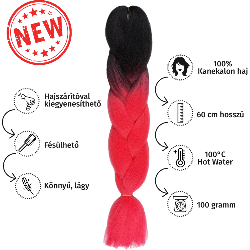 Afro ombre szintetikus 100% kanekalon haj bicolor #3 fekete-uv pink