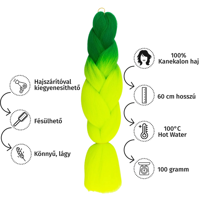 Afro ombre szintetikus 100% kanekalon haj bicolor #40 fűzöld-neonzöld