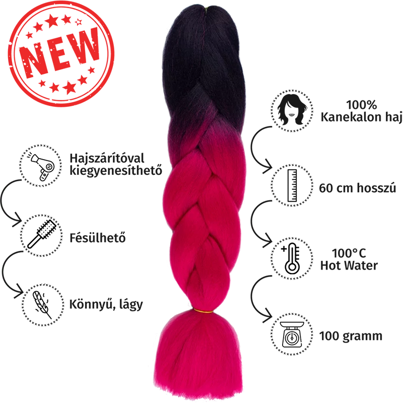 Afro ombre szintetikus 100% kanekalon haj bicolor #7 fekete-ciklámen