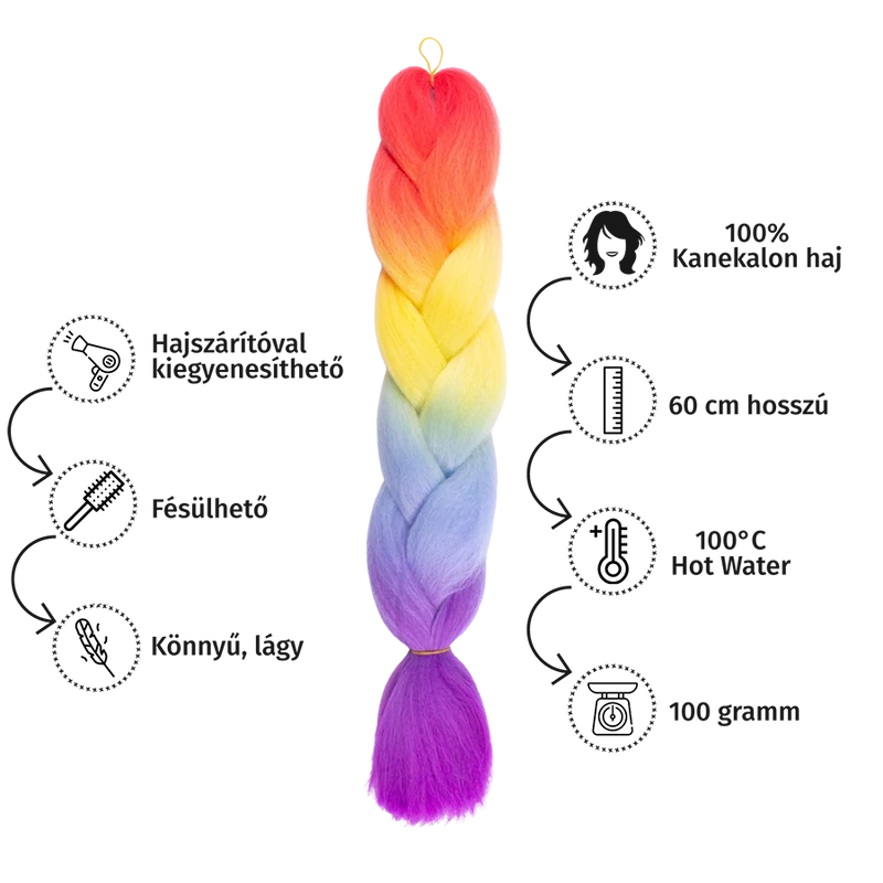 Afro ombre szintetikus 100% kanekalon haj quadcolor #4 szivárvány