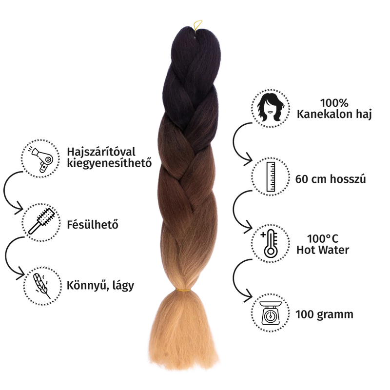 Afro ombre szintetikus 100% kanekalon haj tricolor #14 fekete-barna-karamell