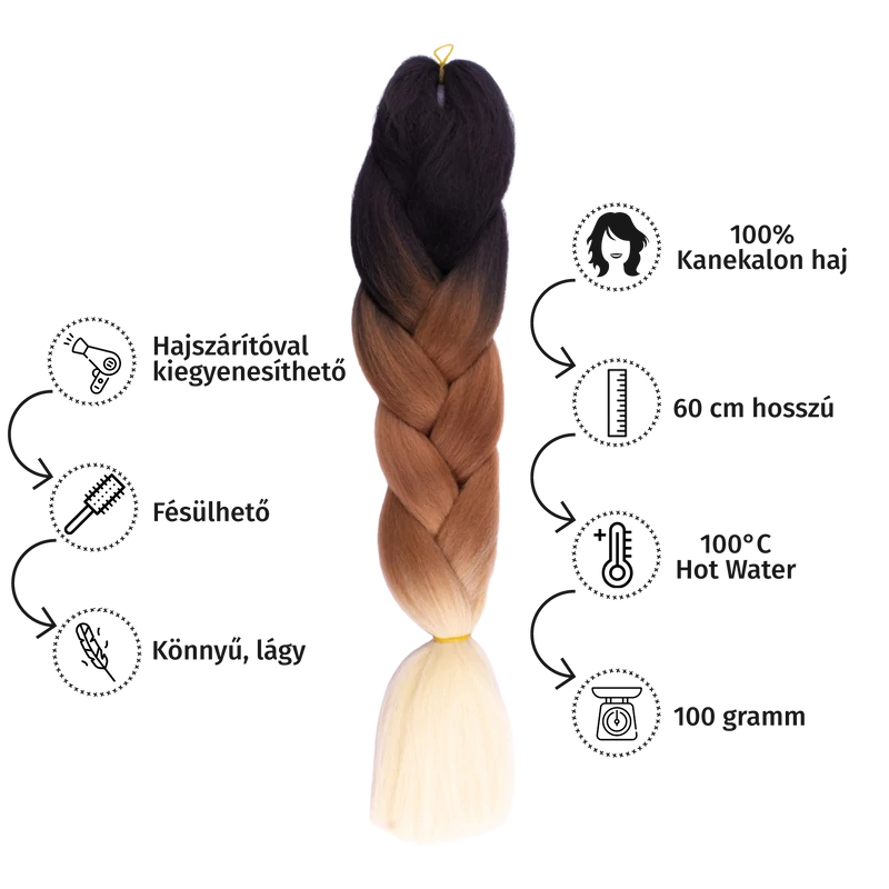 Afro ombre szintetikus 100% kanekalon haj tricolor #15 fekete-mogyoró-platinablond