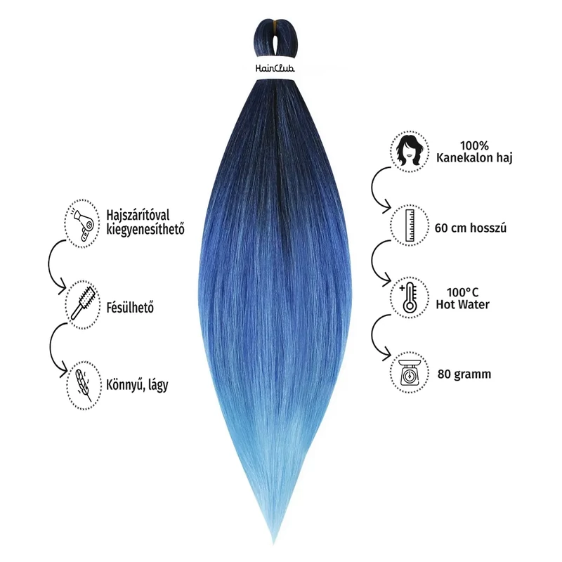 Afro ombre szintetikus 100% kanekalon haj 80g #12 indigó-királykék-kék Afro ombre szintetikus 100% kanekalon haj 80g #12 indigó-királykék-kék