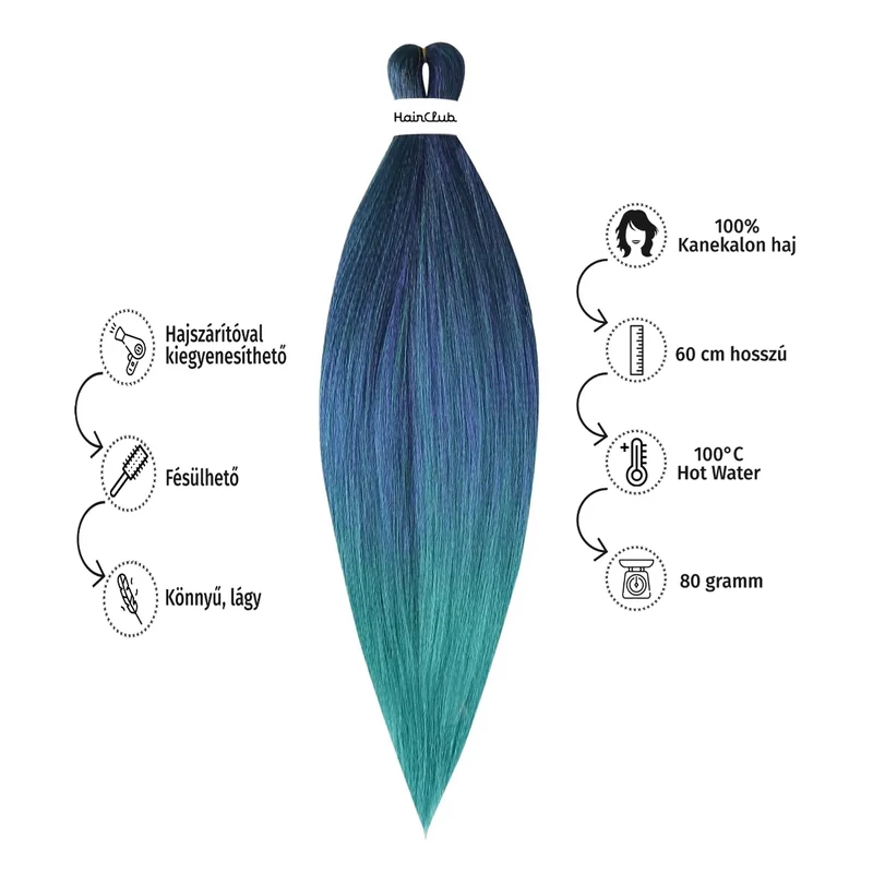 Afro ombre szintetikus 100% kanekalon haj 80g #3 indigó-zöld Afro ombre szintetikus 100% kanekalon haj 80g #3 indigó-zöld