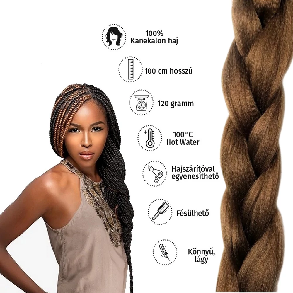 Afro szintetikus 100% kanekalon haj 120g #12 világosbarna