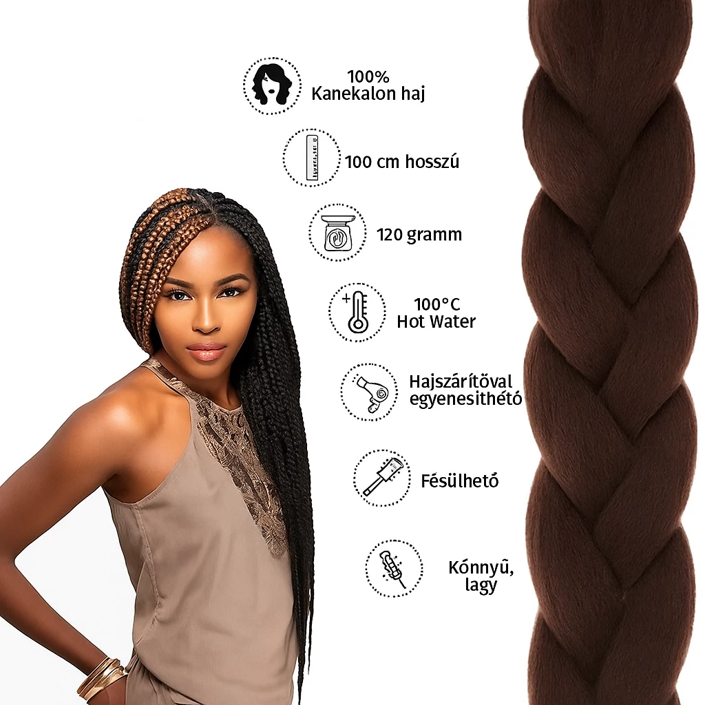 Afro szintetikus 100% kanekalon haj 120g #33 gesztenyevörös